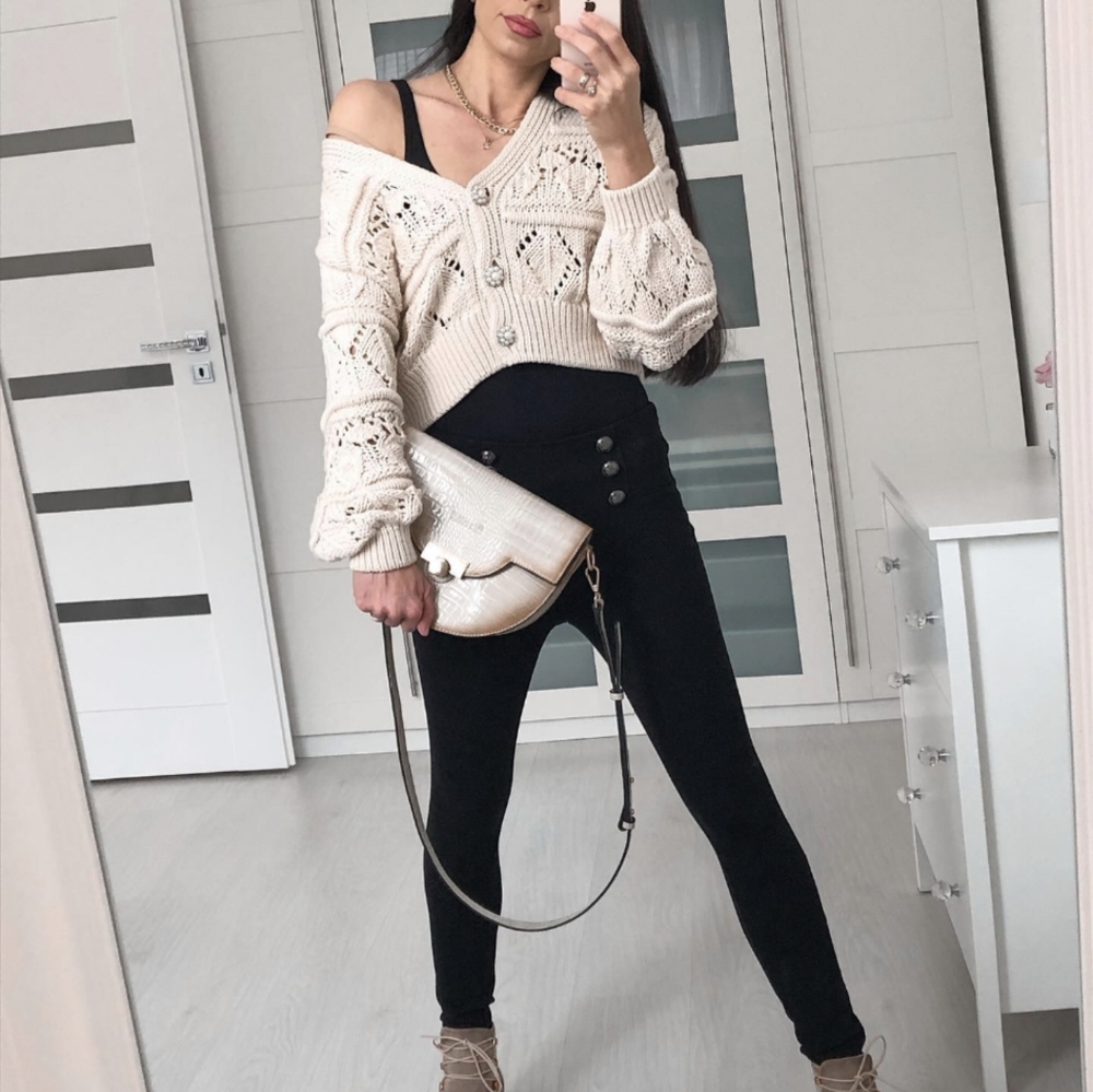 NEW ZARA BEIGE COTTON CARDIGAN WITH PEARL BUTTONS - Picture 6 of 15